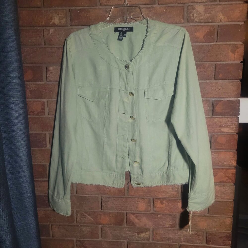 NWT!! Ellen Tracy Linen Blend Women's Pale Sage Lightweight - Picture 7 of 14